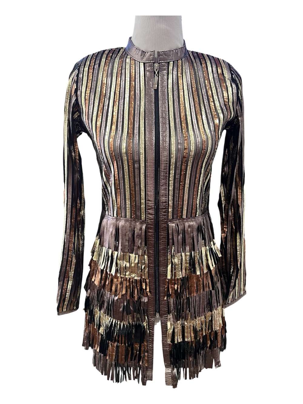 Dakota West Leather Metallic Multicolor Fringe Lambskin Jacket Size Small